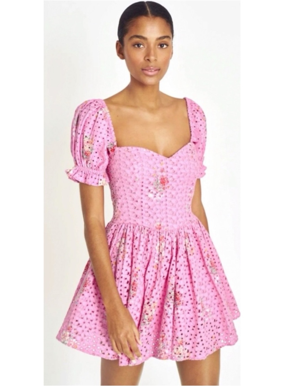 NWT LoveShackFancy Altima Eyelet Floral Mini Dress Pink Parade Love Shack Fancy